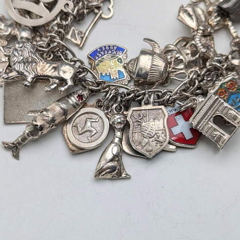 1970s British vintage sterling silver charm bracelet, 95g