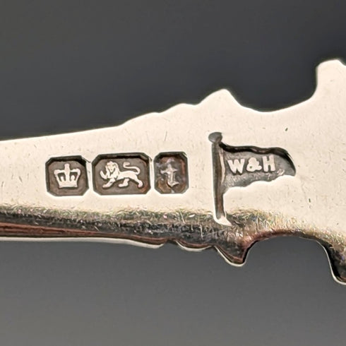 1911年 英国アンティーク 純銀製ティースプーン6本&シュガートングセット ケース入り Walker&Hall