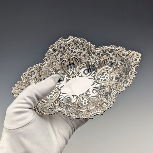 1901 British antique sterling silver dish 127g James Dixon &Sons