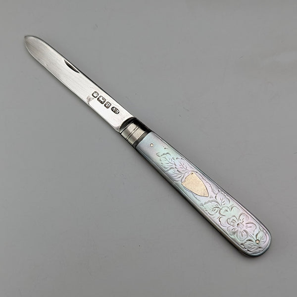 1907 British antique white mother-of-pearl handle, pure silver blade penknife, Arthur Worral Staniforth