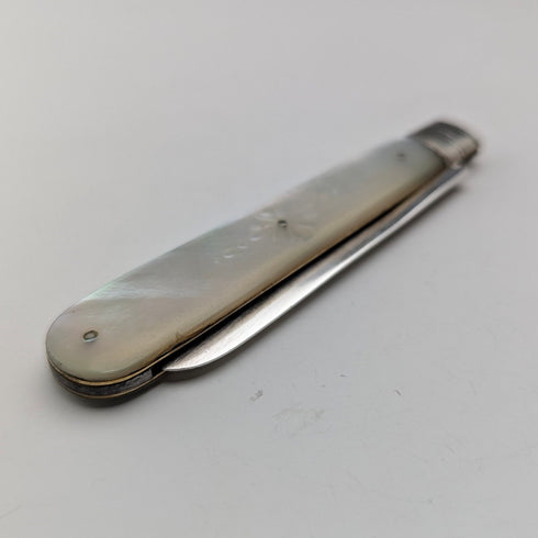 1907 英國古董白色珍珠手柄純銀刀片小刀 Arthur Worral Staniforth