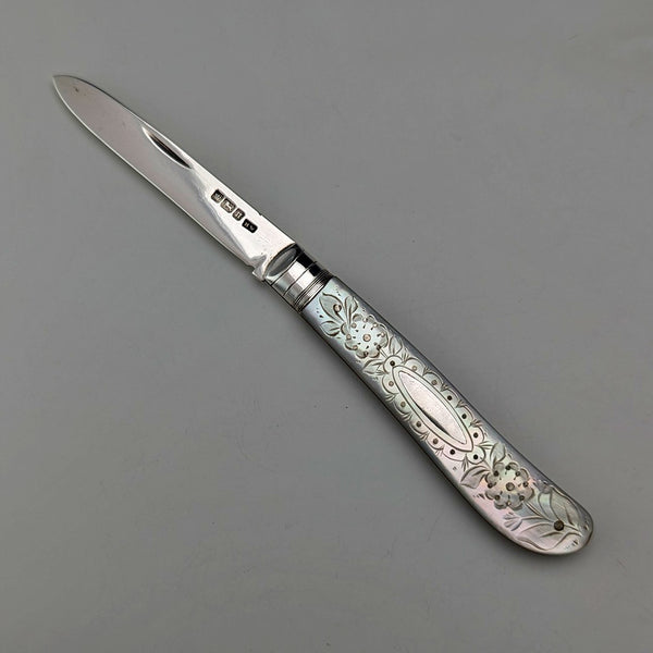 1905 British antique white mother-of-pearl handle, pure silver blade penknife, Lee&Wigful