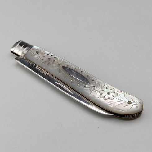 1905 British antique white mother-of-pearl handle, pure silver blade penknife, Lee&Wigful