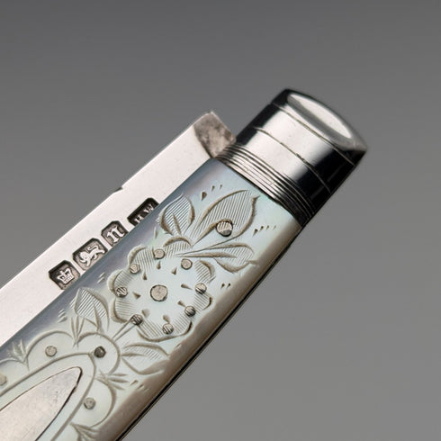 1905 British antique white mother-of-pearl handle, pure silver blade penknife, Lee&Wigful