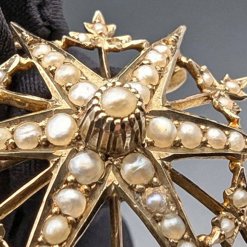 1909 年英國古董 9 克拉黃金和珍珠吊墜胸針