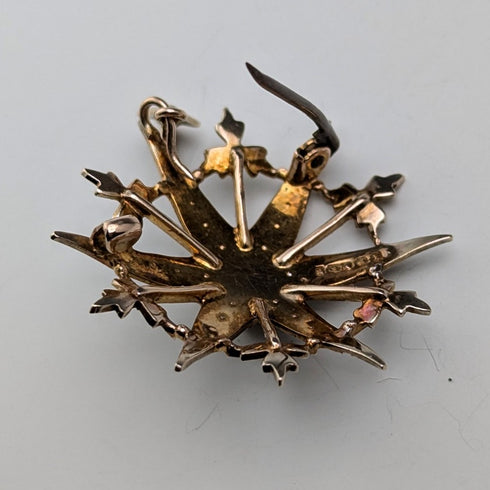 1909 年英國古董 9 克拉黃金和珍珠吊墜胸針