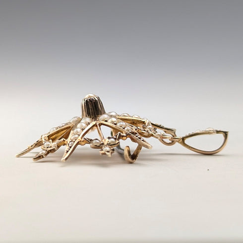 1909 年英國古董 9 克拉黃金和珍珠吊墜胸針