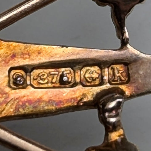 1909 年英國古董 9 克拉黃金和珍珠吊墜胸針