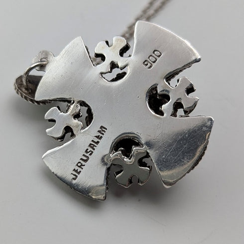 Vintage 900 Silver & Purple Stone Cross Pendant & Sterling Silver Necklace