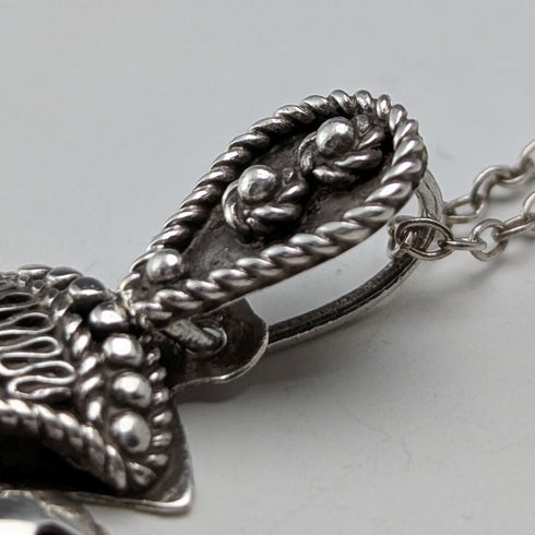 Vintage 900 Silver & Purple Stone Cross Pendant & Sterling Silver Necklace