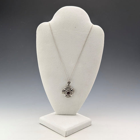 Vintage 900 Silver & Purple Stone Cross Pendant & Sterling Silver Necklace