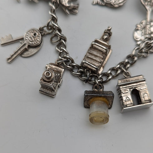 1957年 英国ヴィンテージ 純銀製 チャームブレスレット 47g W.J.S