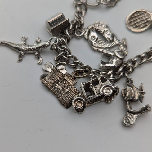 1957年 英国ヴィンテージ 純銀製 チャームブレスレット 47g W.J.S