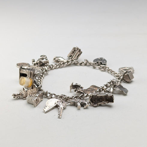 1957年 英国ヴィンテージ 純銀製 チャームブレスレット 47g W.J.S