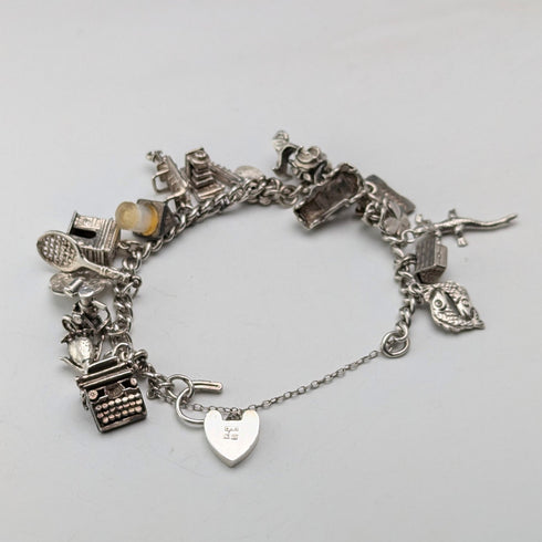 1957年 英国ヴィンテージ 純銀製 チャームブレスレット 47g W.J.S