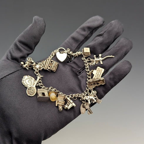 1957年 英国ヴィンテージ 純銀製 チャームブレスレット 47g W.J.S