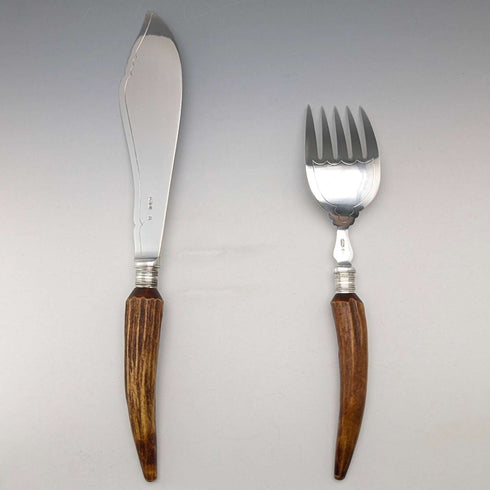 Circa 1900 British Antique Antler Handle Fish Server Set Elizabeth Jane Fairbairns
