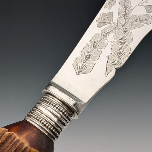 約 1900 年英國古董鹿角手柄魚餐具組 Elizabeth Jane Fairbairns