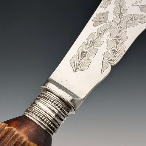 Circa 1900 British Antique Antler Handle Fish Server Set Elizabeth Jane Fairbairns
