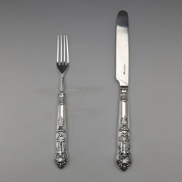 Circa 1850 British antique sterling silver dessert cutlery pair, total weight 87g, Aaron Hadfield