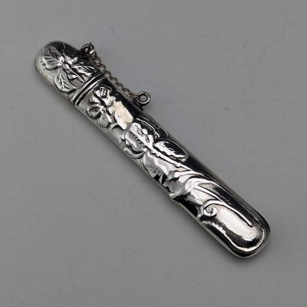 Vintage British Art Nouveau decorated sterling silver needle case