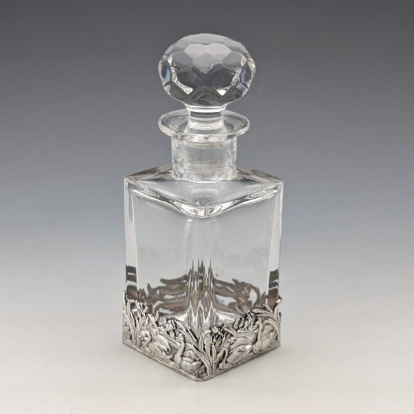 Vintage Sterling Silver Swan Decorated Cut Glass Perfume Bottle
