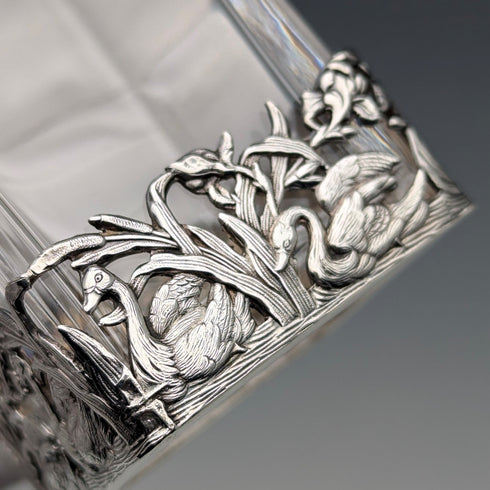 ヴィンテージ 純銀スワン装飾 カットガラス パフュームボトル 香水瓶