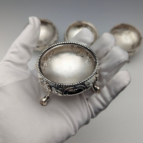 Set of 6 late 19th century British antique silver plate salt dishes