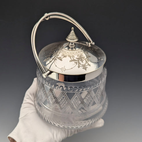 19 世紀晚期英國古董餅乾桶鍍銀蓋 Kerr&Phillips