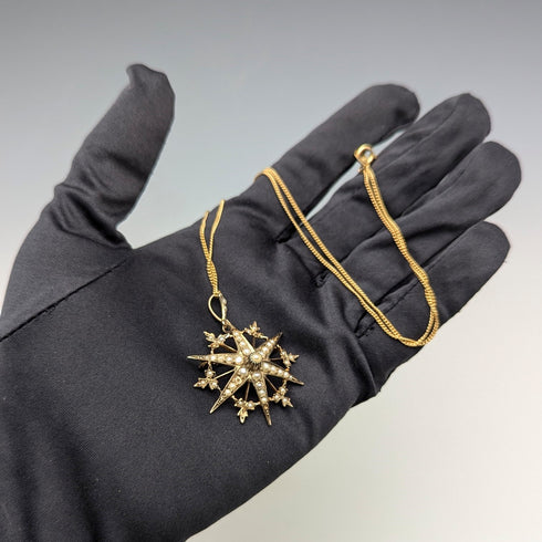 1909 年英國古董 9 克拉黃金和珍珠吊墜胸針