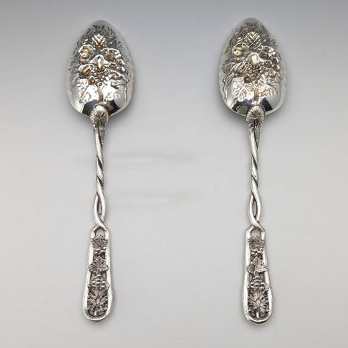 Pair of antique British silver plate berry spoons, circa 1875