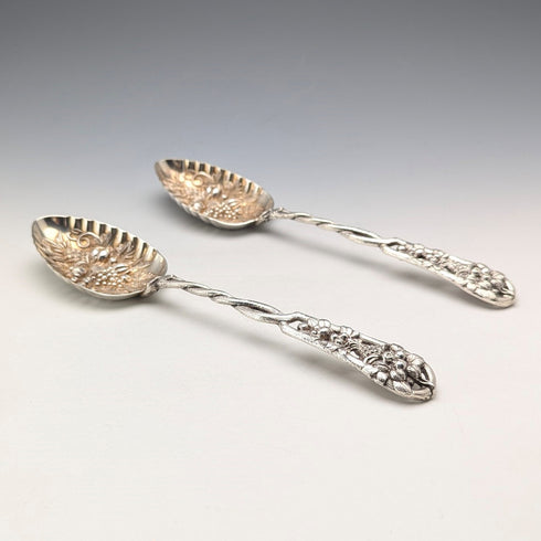 Pair of antique British silver plate berry spoons, circa 1875