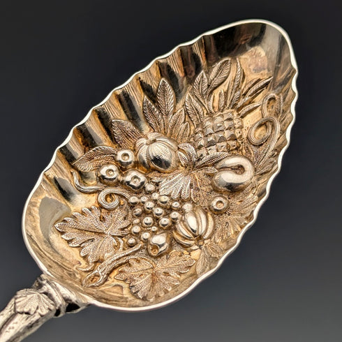 Pair of antique British silver plate berry spoons, circa 1875