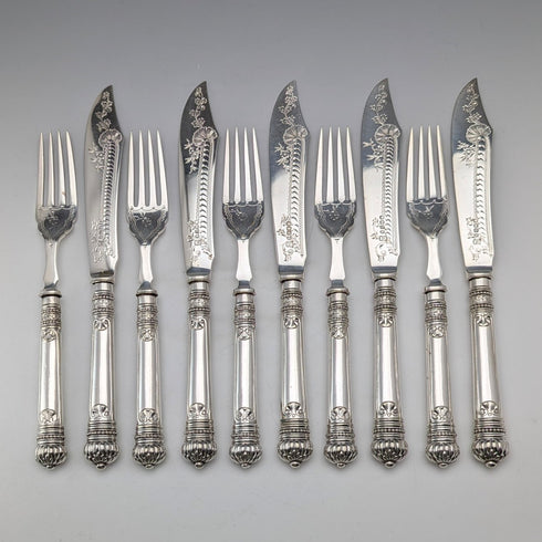 1885年 英国アンティーク シルバープレート製 フィッシュカトラリー5ペア Allen and Darwin