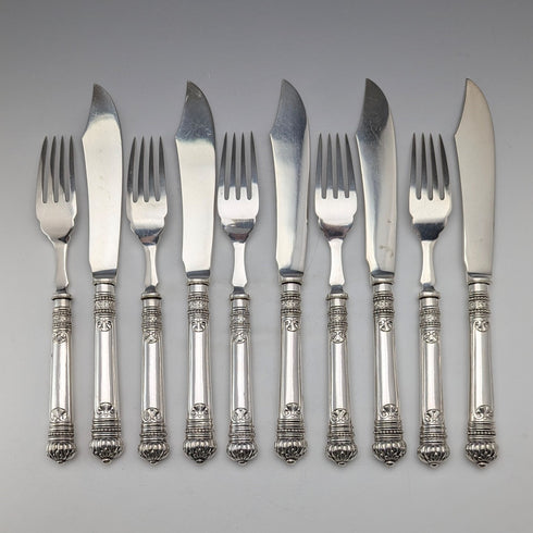 1885年 英国アンティーク シルバープレート製 フィッシュカトラリー5ペア Allen and Darwin