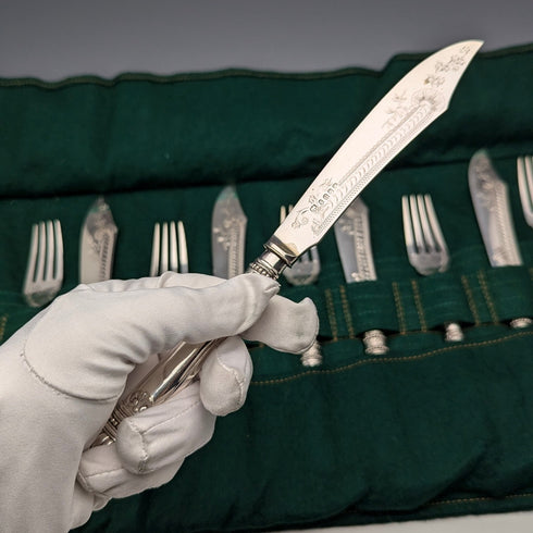 1885年 英国アンティーク シルバープレート製 フィッシュカトラリー5ペア Allen and Darwin