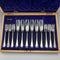 Circa 1900 British antique silver plate fish cutlery set of 6 in wooden box