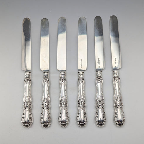 1853年 英国古董 纯银制餐后甜点餐具6对 共537克 Francis Higgins II作品 带木盒
