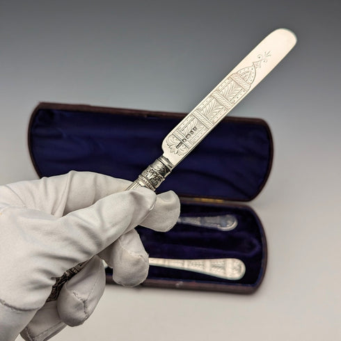 1870年頃 英国アンティーク 純銀製 クリスニングカトラリーセット ケース入 Walker&Hall