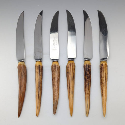 英國古董鹿角手柄牛排餐具 6 對套裝 Harrison Fisher & Co