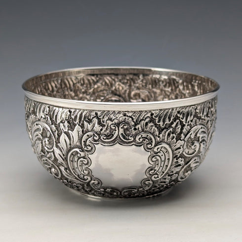 1892 British antique sterling silver relief bowl, 113g, Hayes Brothers
