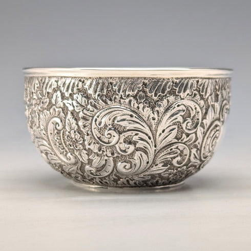 1892 British antique sterling silver relief bowl, 113g, Hayes Brothers