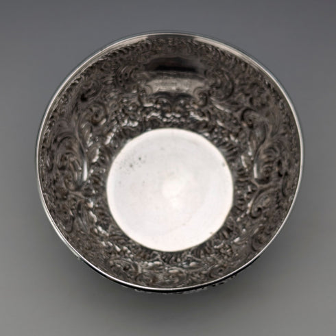 1892 British antique sterling silver relief bowl, 113g, Hayes Brothers