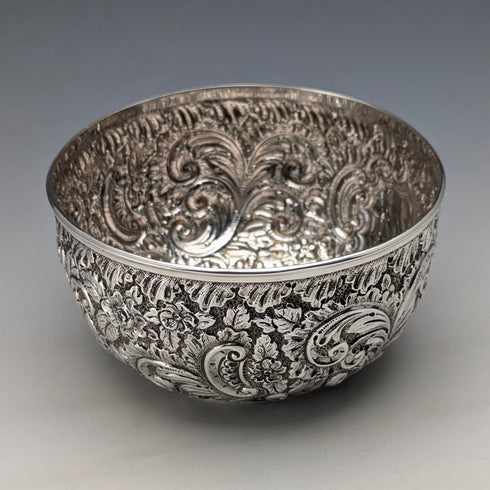 1892 British antique sterling silver relief bowl, 113g, Hayes Brothers