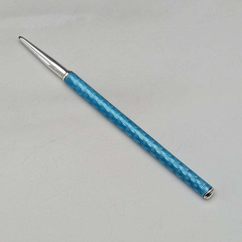 Lápiz mecánico vintage de plata de ley y esmalte guilloché azul