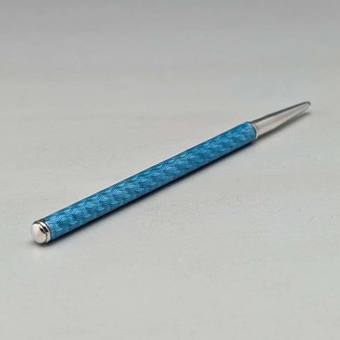 Lápiz mecánico vintage de plata de ley y esmalte guilloché azul