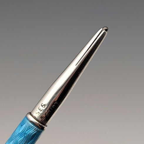 Lápiz mecánico vintage de plata de ley y esmalte guilloché azul