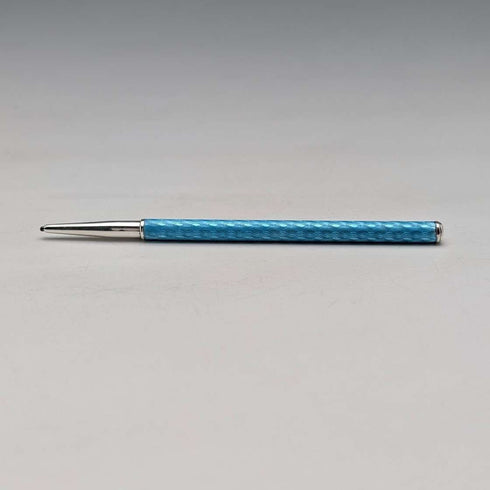 Lápiz mecánico vintage de plata de ley y esmalte guilloché azul