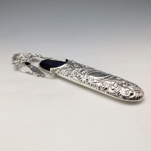1895 British antique sterling silver chatelaine eyeglass case by Colen Hewer
