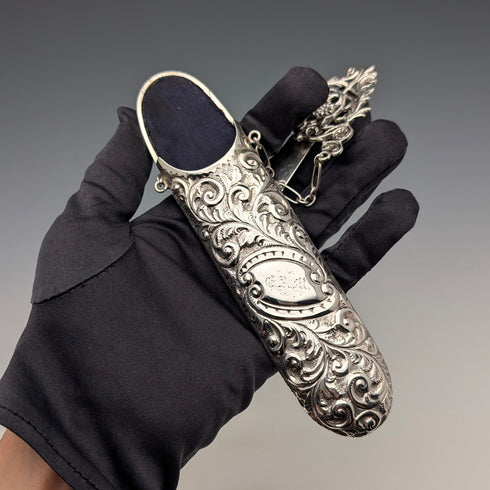 1895 British antique sterling silver chatelaine eyeglass case by Colen Hewer